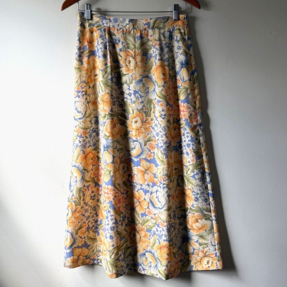 Vintage Floral Peach Blue Midi Maxi Skirt | Sag Harbor
